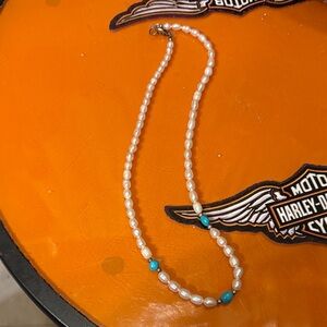 Pearl Necklace with Turquoise Accent - Women's Jewelry